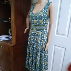 NWT Max Studio Green & Yellow Flair Dress Sz S
